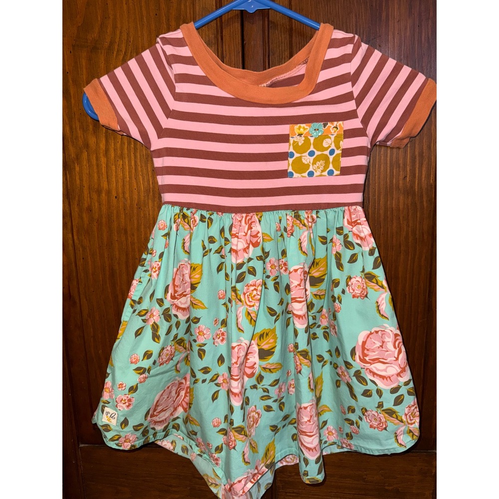 Wildflowers Clothing Girls Striped Floral Mixed Print Pocket Dress Size 4